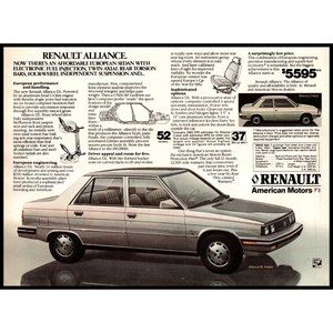 1983 Renault Alliance 4 Door Sedan Vintage Print Ad French Import Car Wall Art